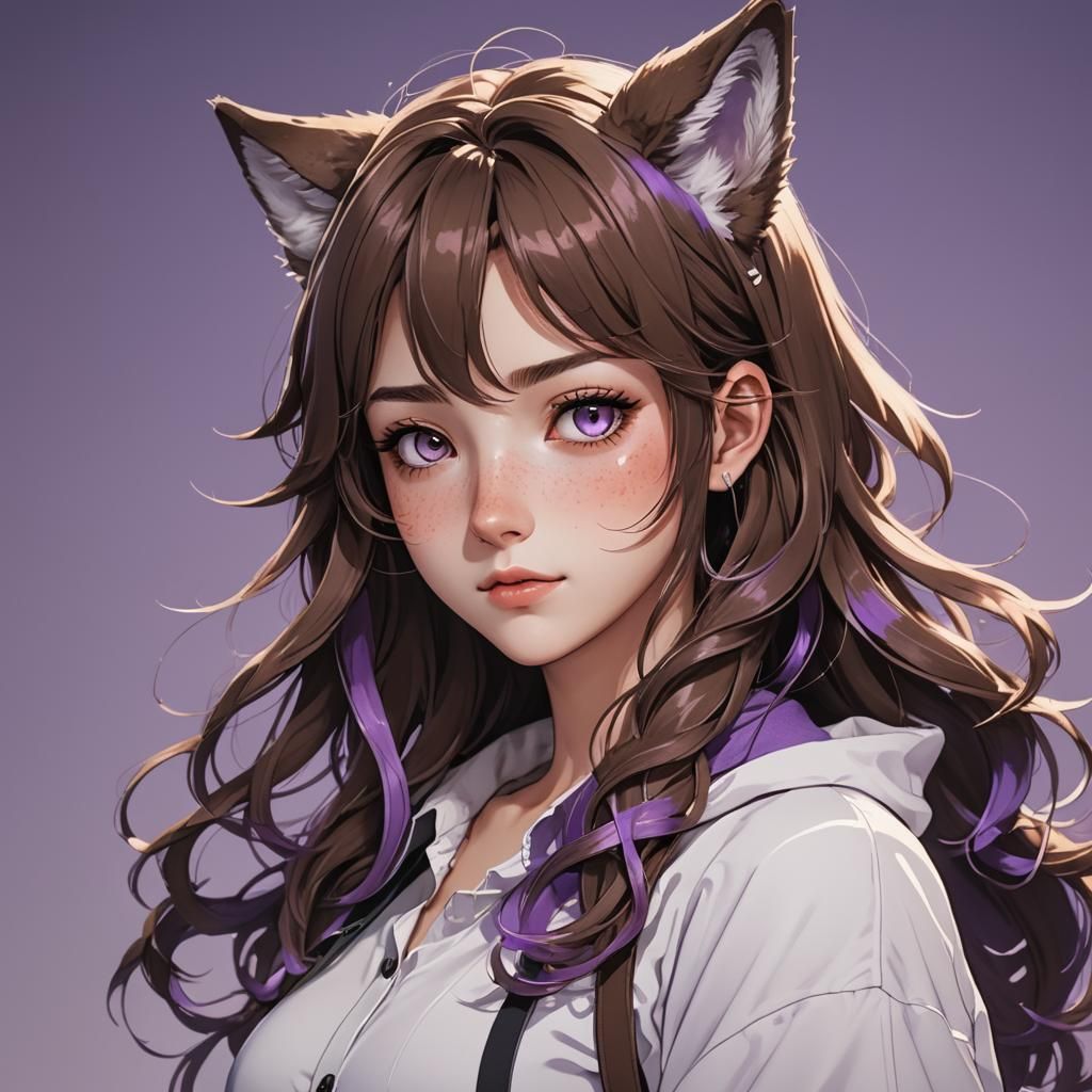 Anime Girl with Wolf Ears in Cel-Shaded Style