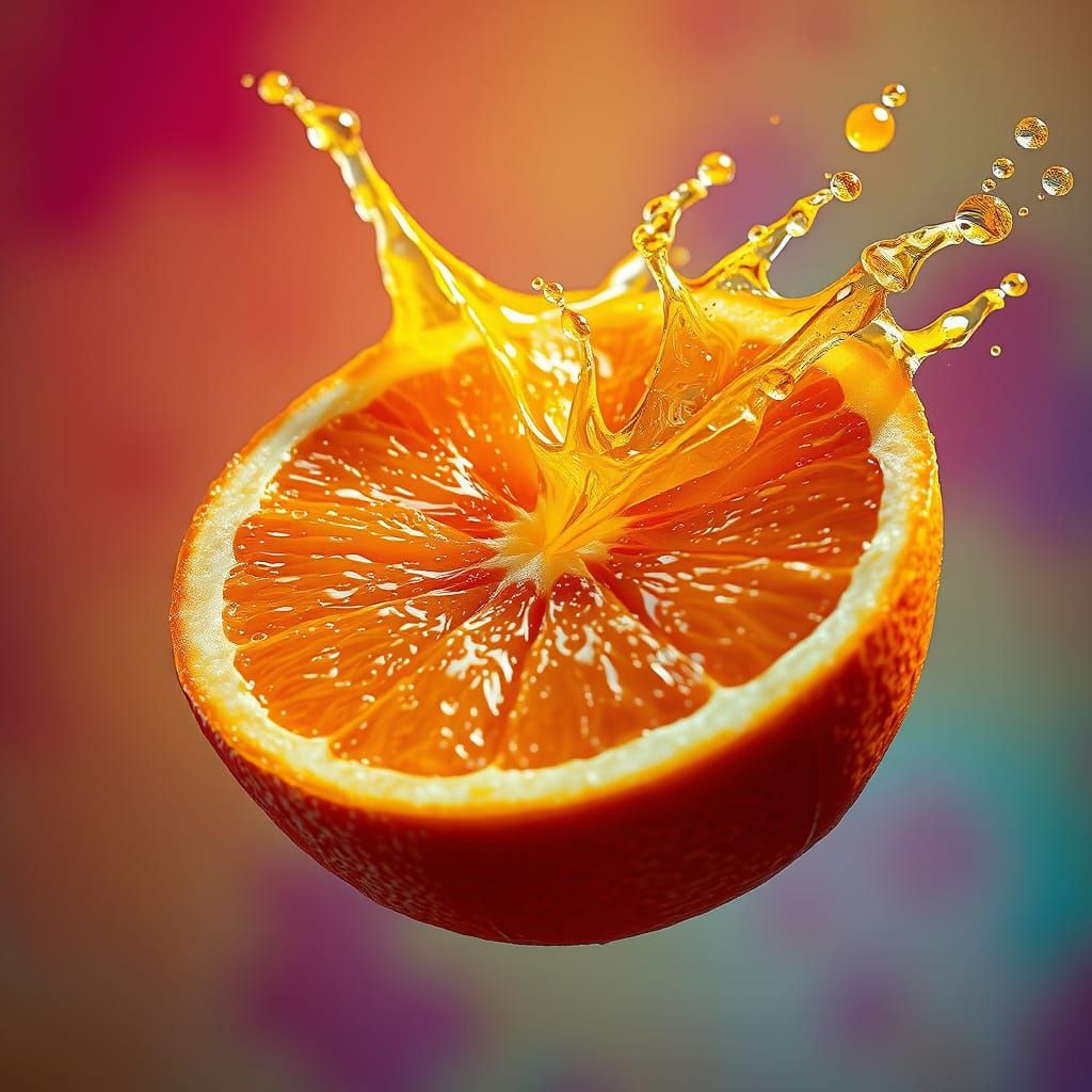 Glistening Orange Explosion in Hyperrealistic Style