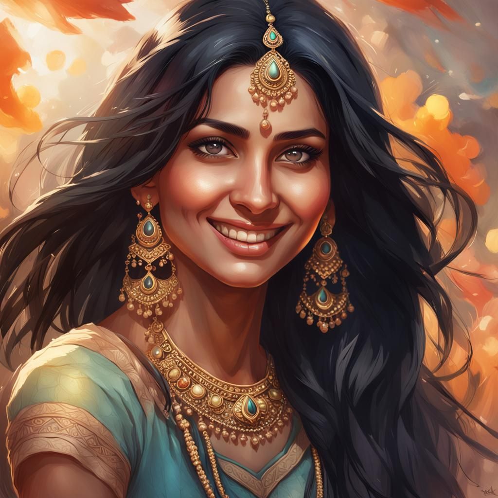 Beautiful Indian Woman Portrait in Digital Art Style