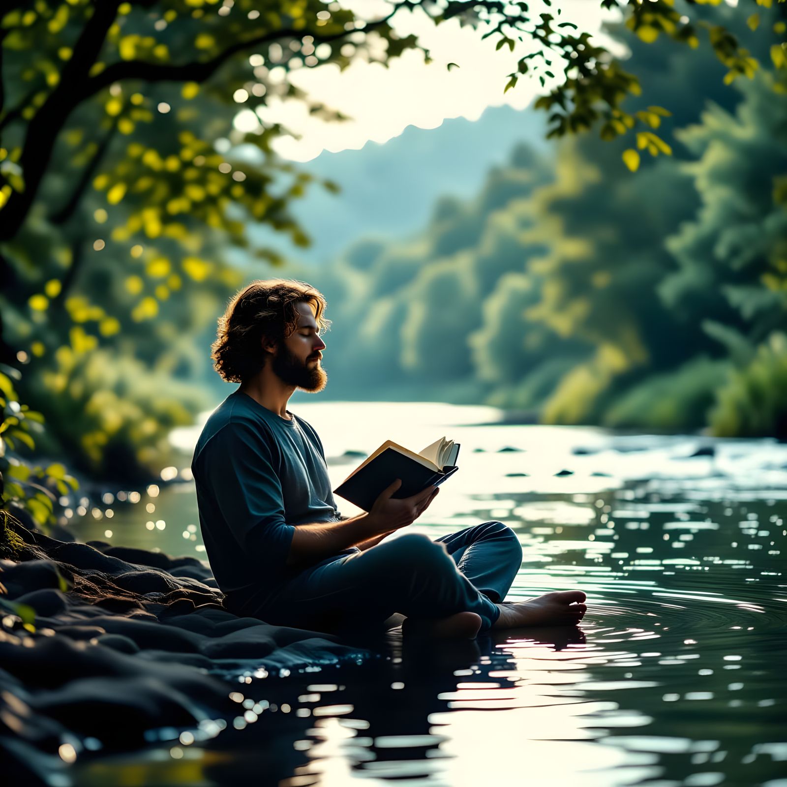 Man Meditating by Water, Like a Tree