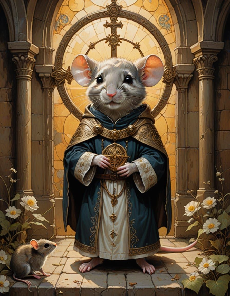 Cute Mouse Saint in Golden Renaissance Style
