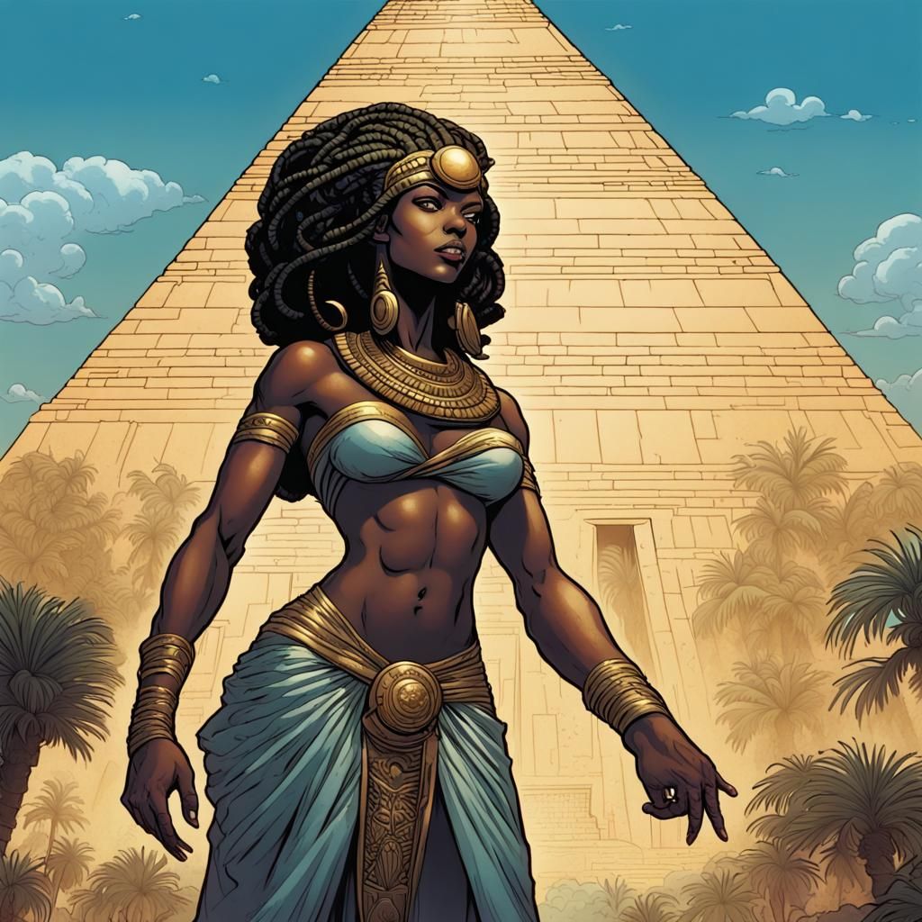 African Goddess Medusa at Egyptian Pyramid Comic Art