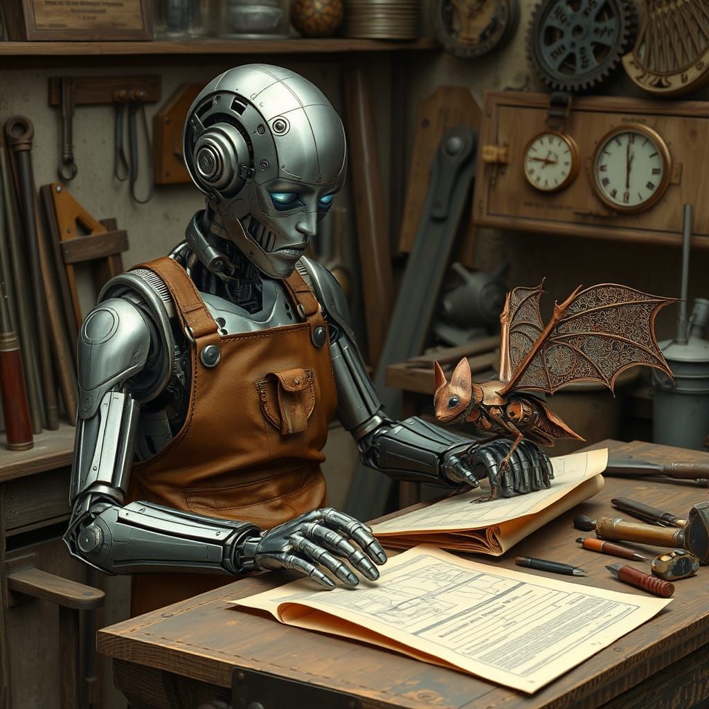 Android Craftsman with Art Nouveau-Inspired Metal Body