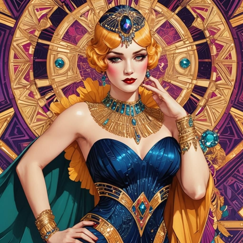 Flapper in Art Deco Comic Book Style