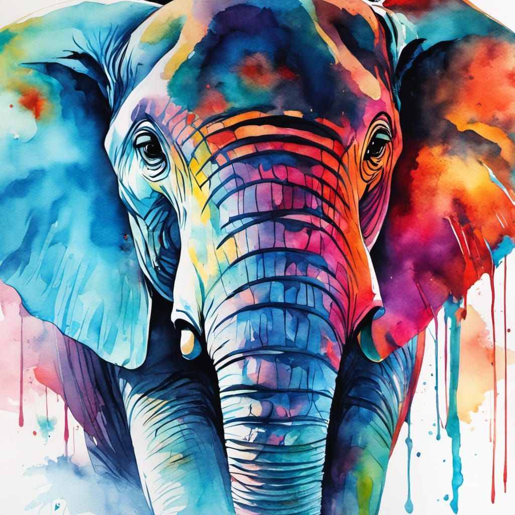 Glowing Elephant Watercolor Art Masterpiece
