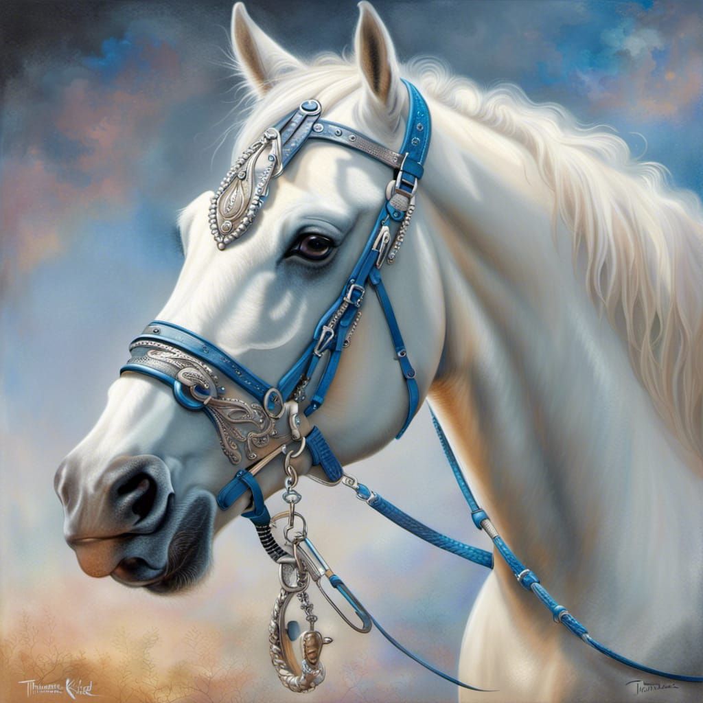 Ethereal White Horse with Silver Bridle
