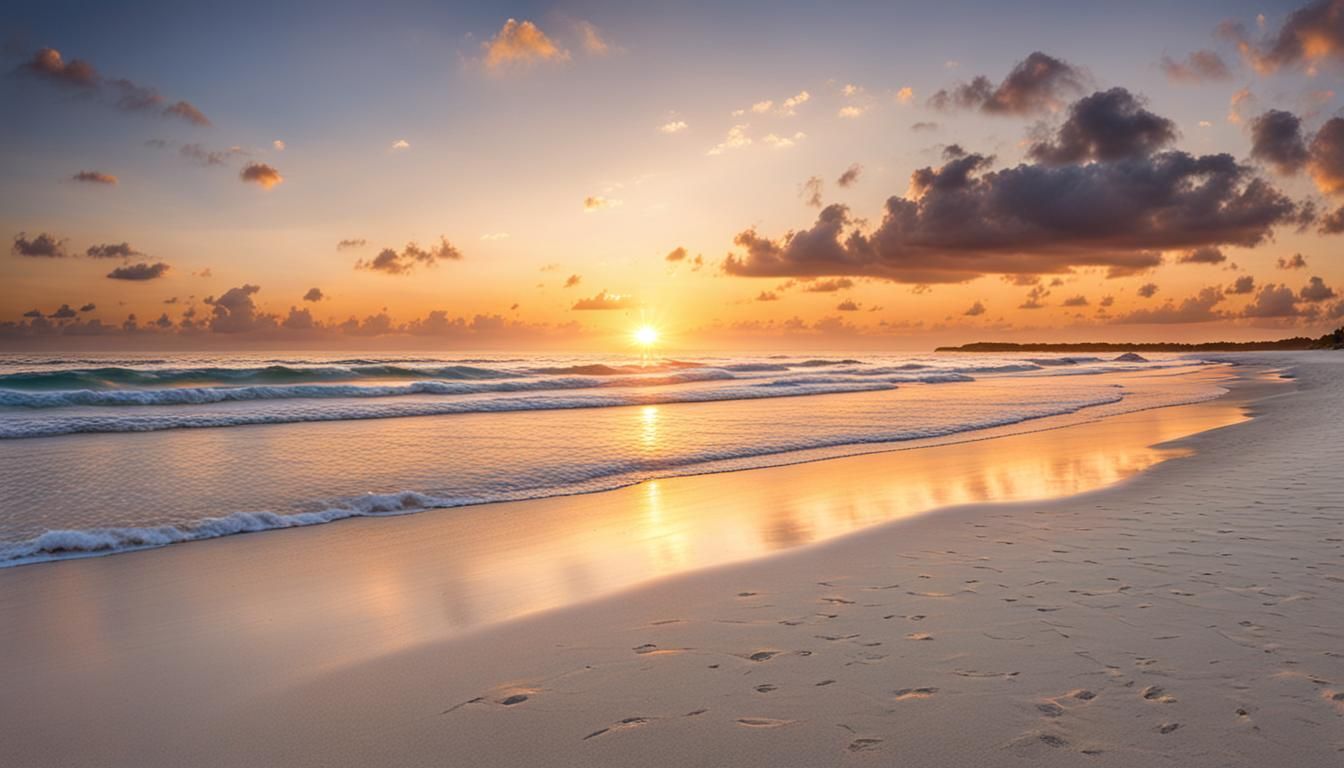 Peaceful Sunset Beach Scene with Warm Glow