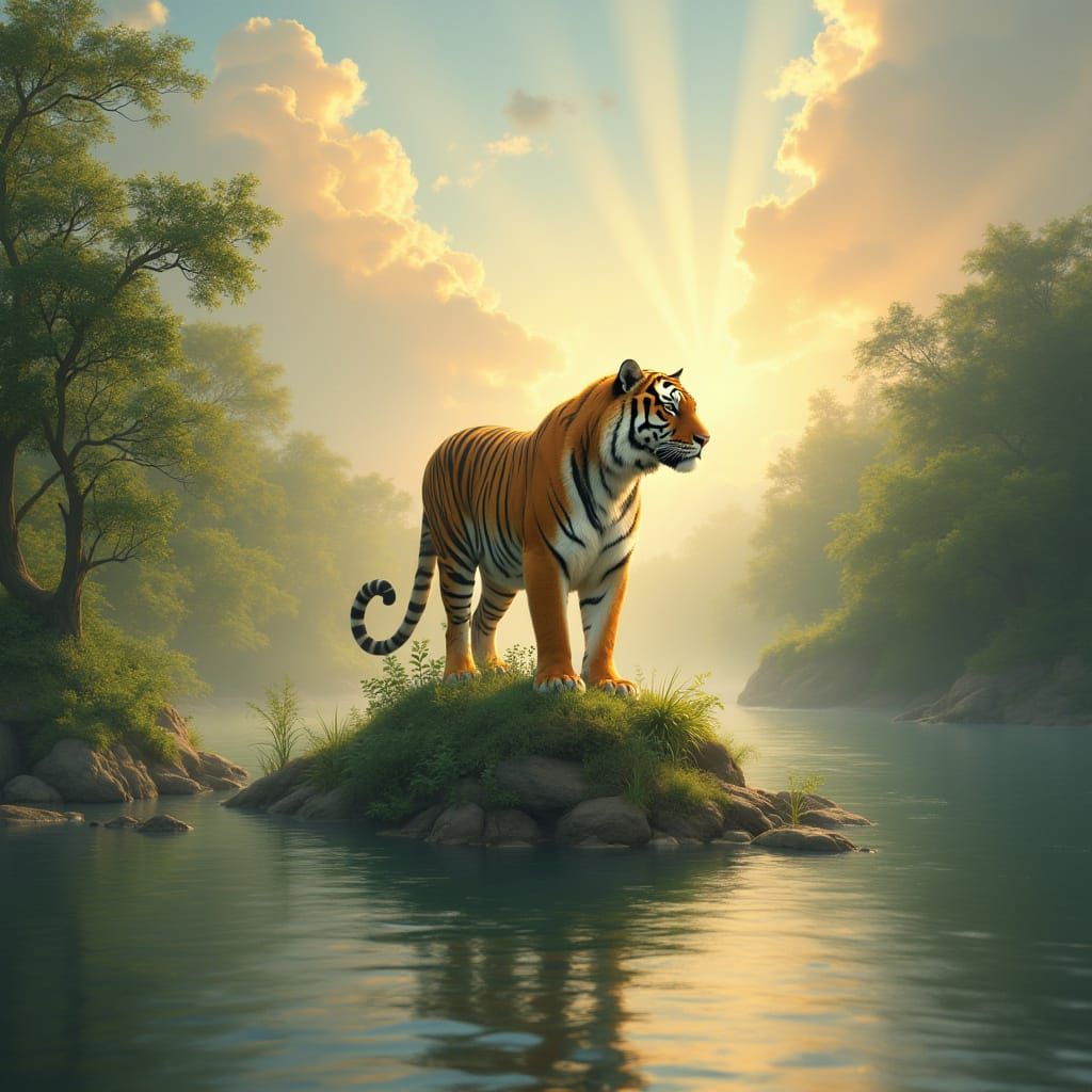 Tiger Basks in Serene Island Paradise