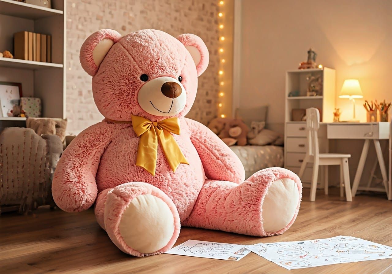 Whimsical Teddy Bear in Cozy Children's Room