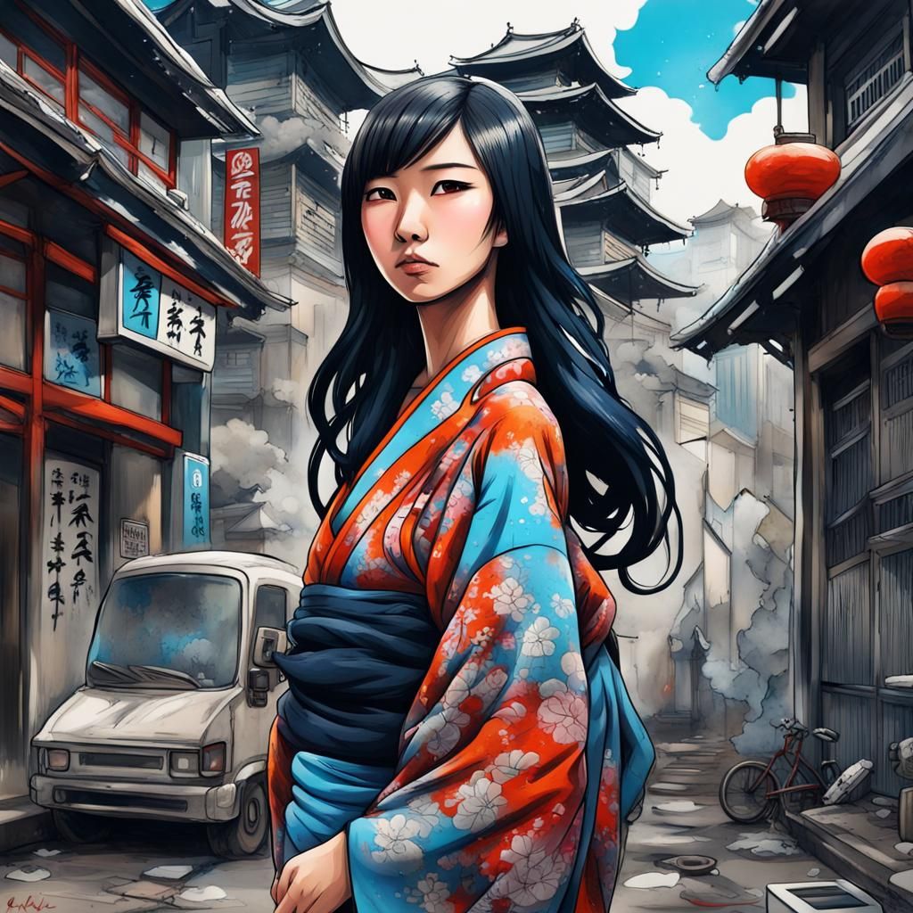 Japanese Woman Protecting Her Town: Graffiti Art