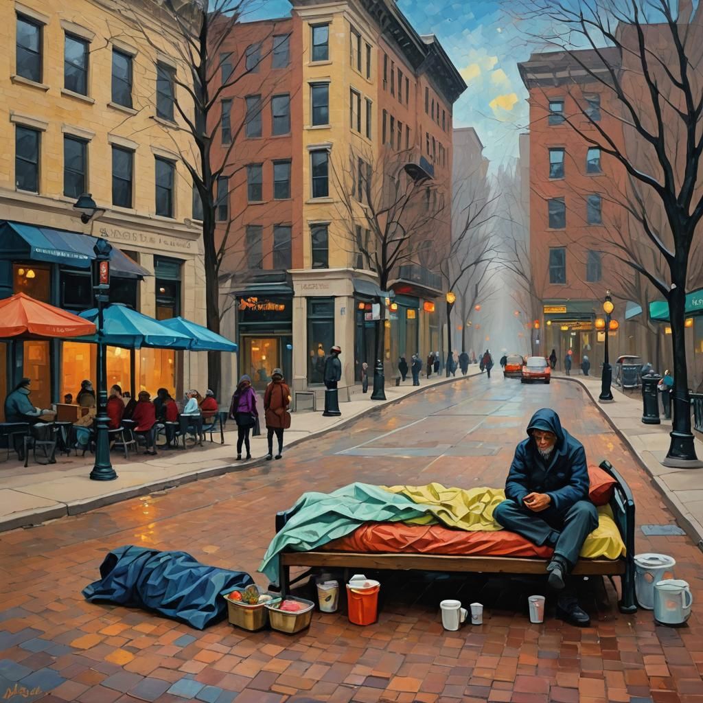 Neo-Impressionist Scene with Textured Paint Layers