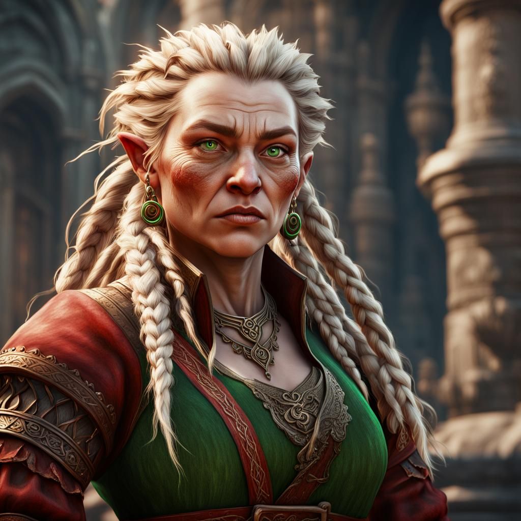 Hyperrealistic Female Dwarf Bard in Detailed Matte Painting