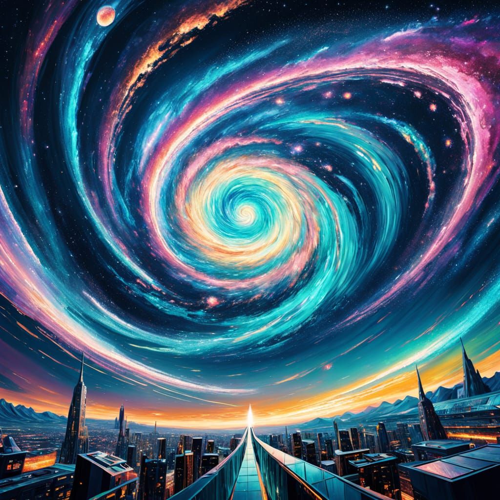 Cosmic Dance in Vibrant Oil Paint