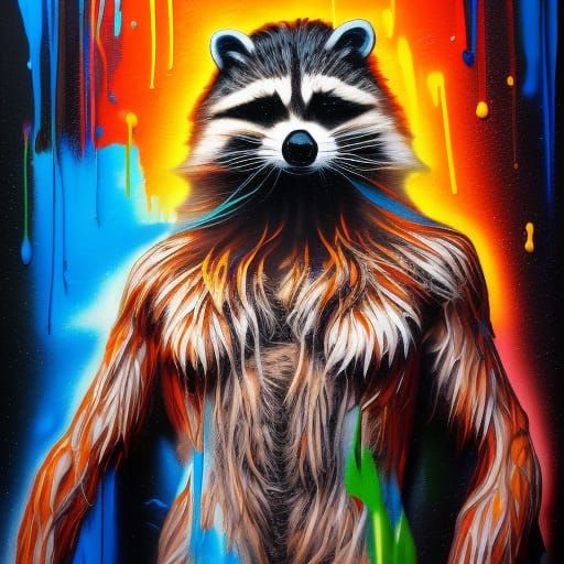 Muscular Wookiee with Raccoon Features in Graffiti Art