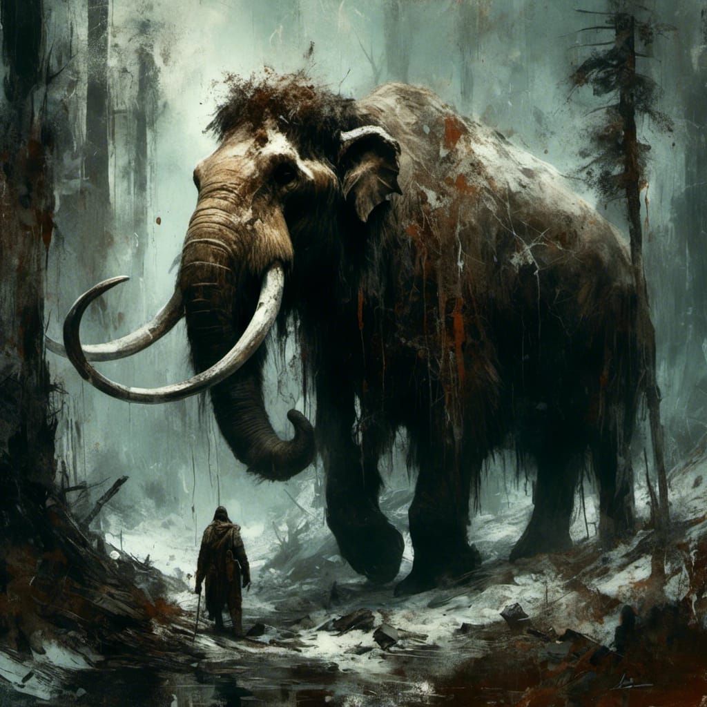 Siberian Mammoth God in Hyper-Detailed Oil Painting