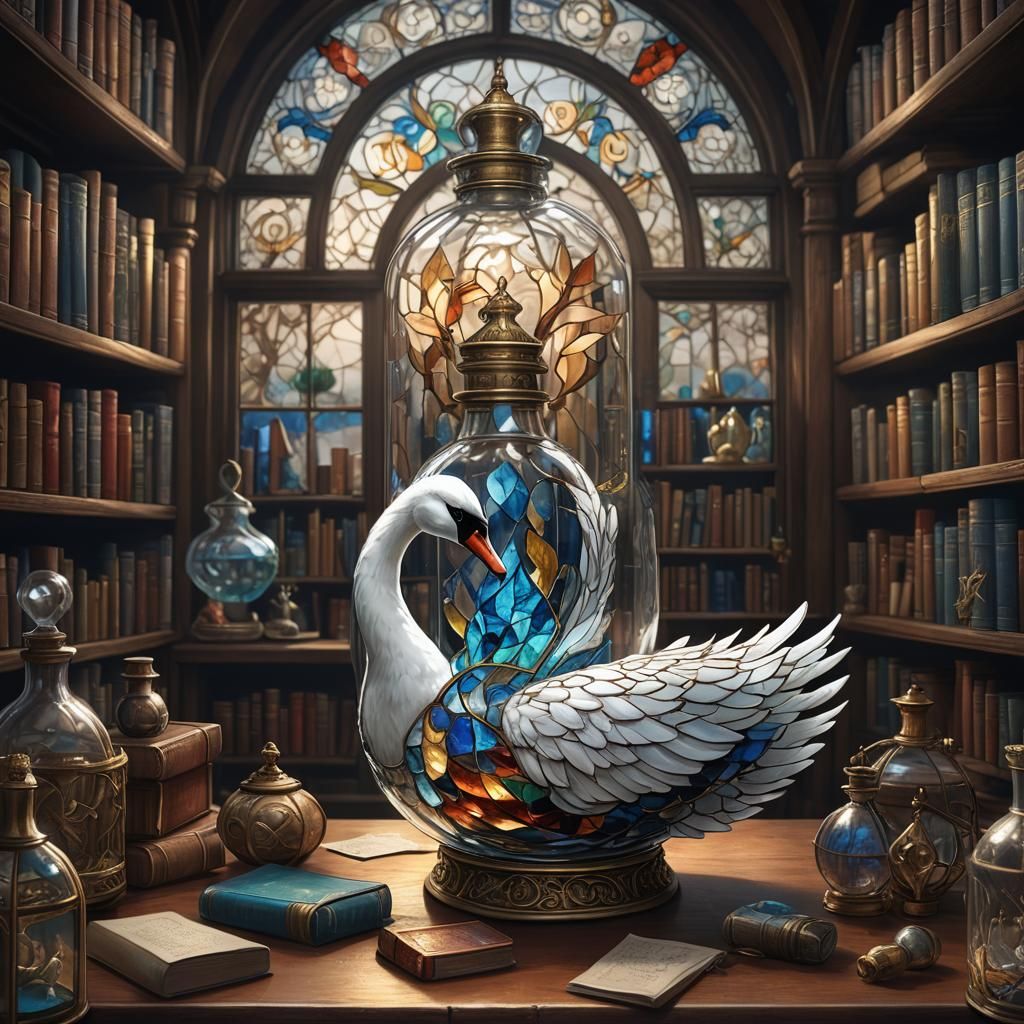 Crystal Swan in Alchemist Library Bottle