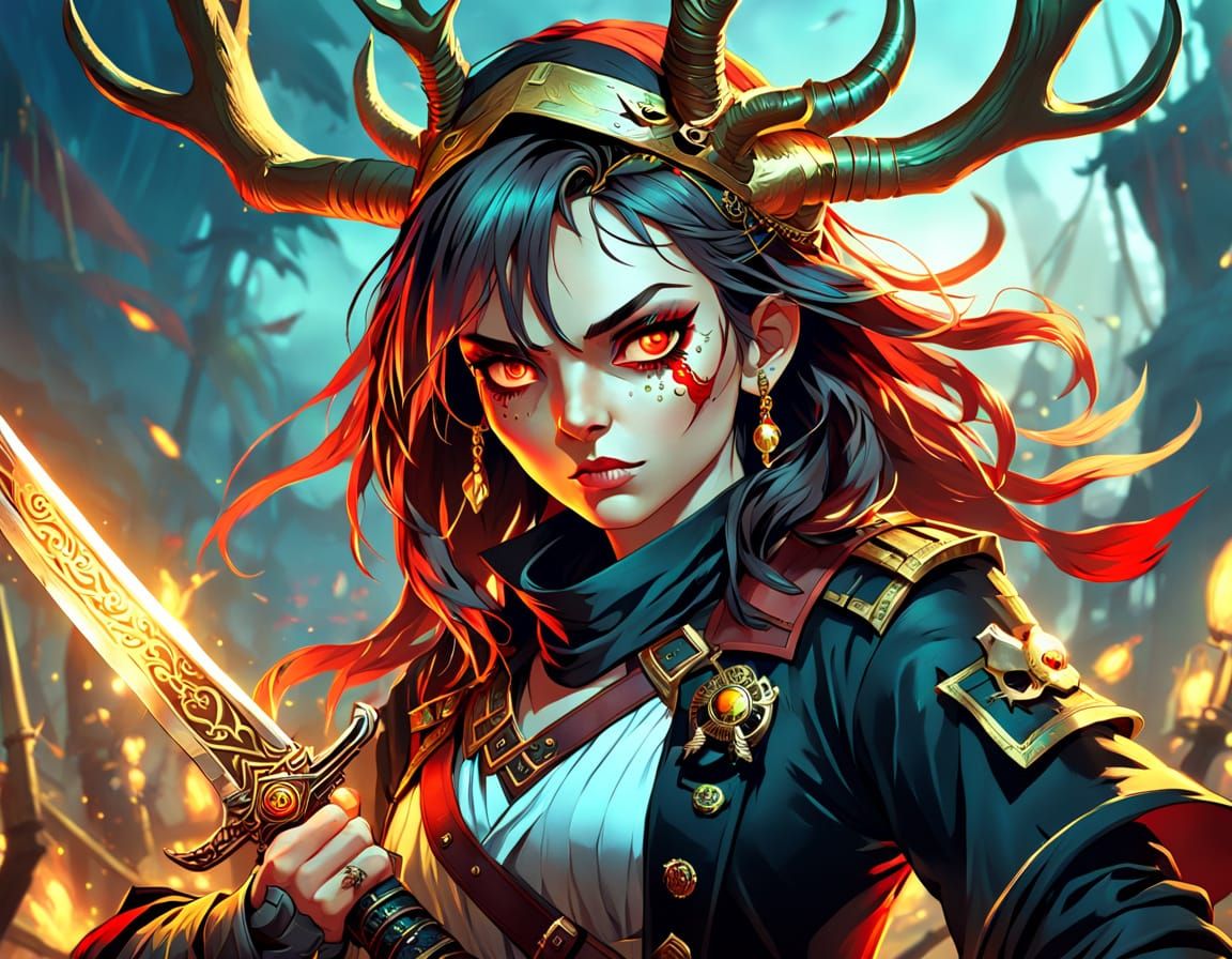 Fantasy Pirate Captain with Antlers Digital Art