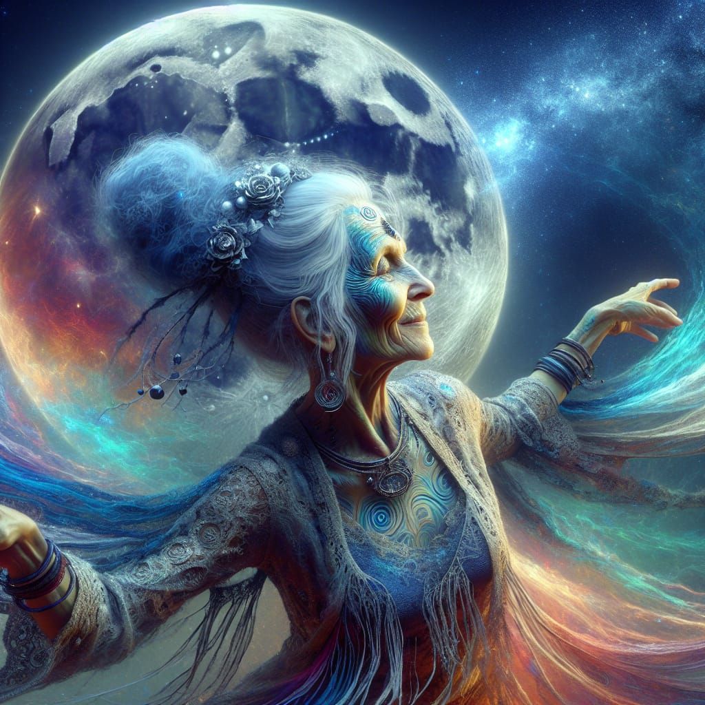 Moonlit Dance: Hippy Woman in Fantasy Concept Art