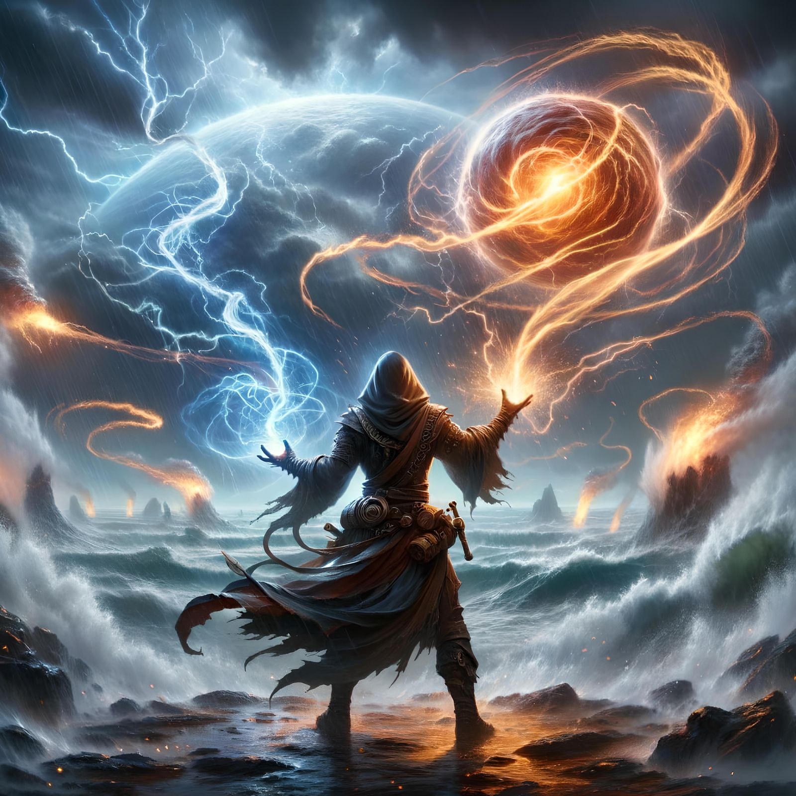 Battle Mage Summons Elemental Forces on Battlefield