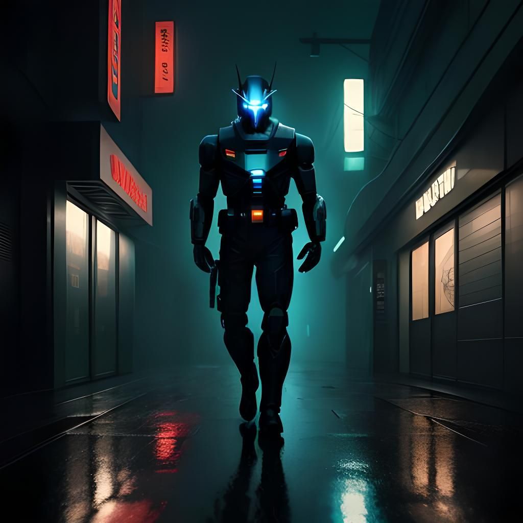 Blue Gundam in Blade Runner Comic Style