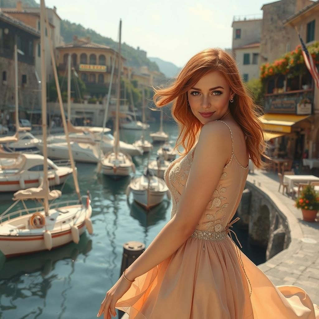 A beautiful, amber haired woman, with soft, flowing silk clo...