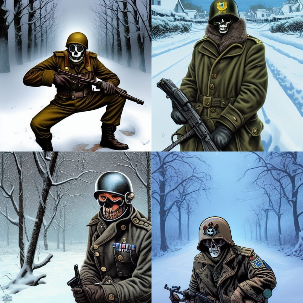 WWII Soldier with Skull Mask in Comic Book Style