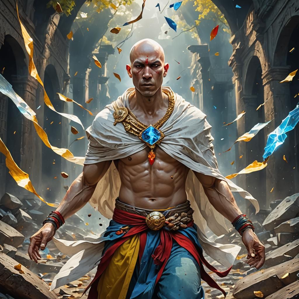 Warrior Monk Airbender with Glowing Eyes