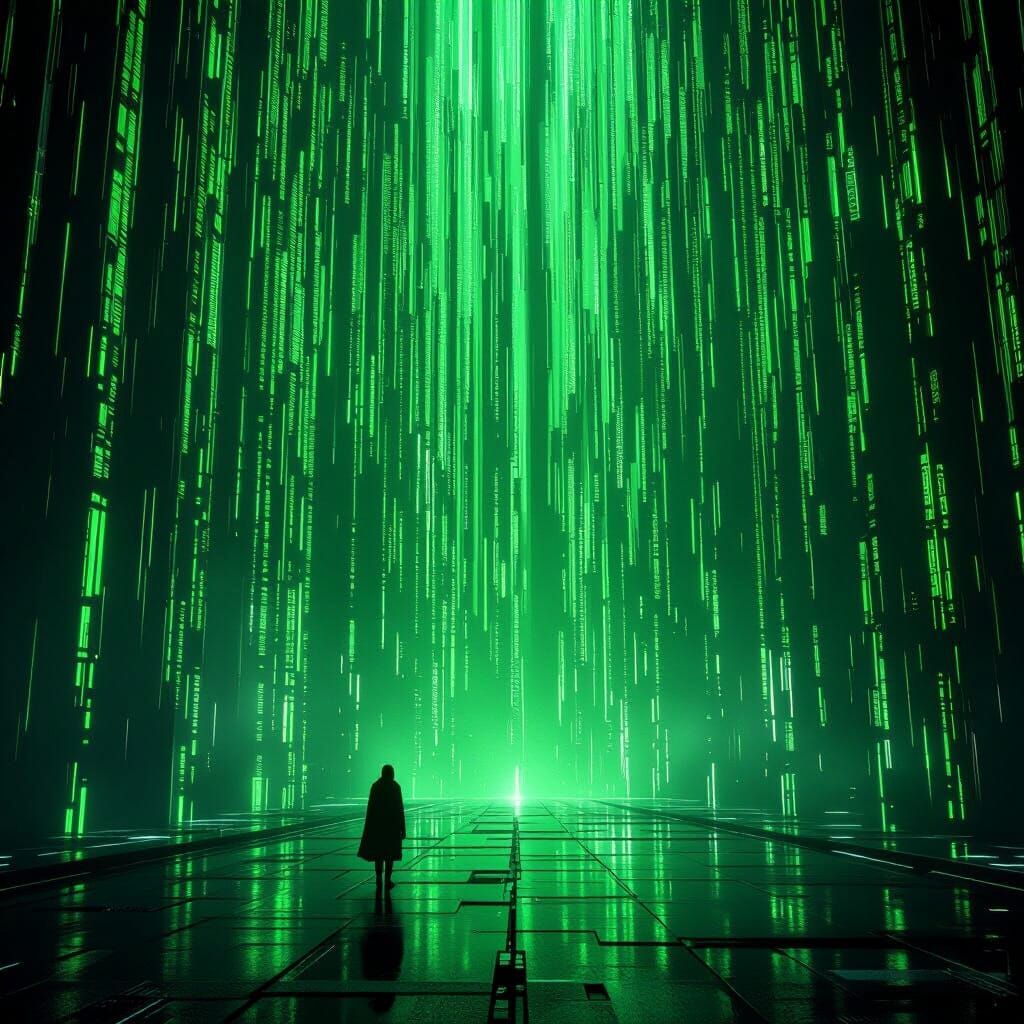 Emerald Digital Rain in Cyberpunk Style