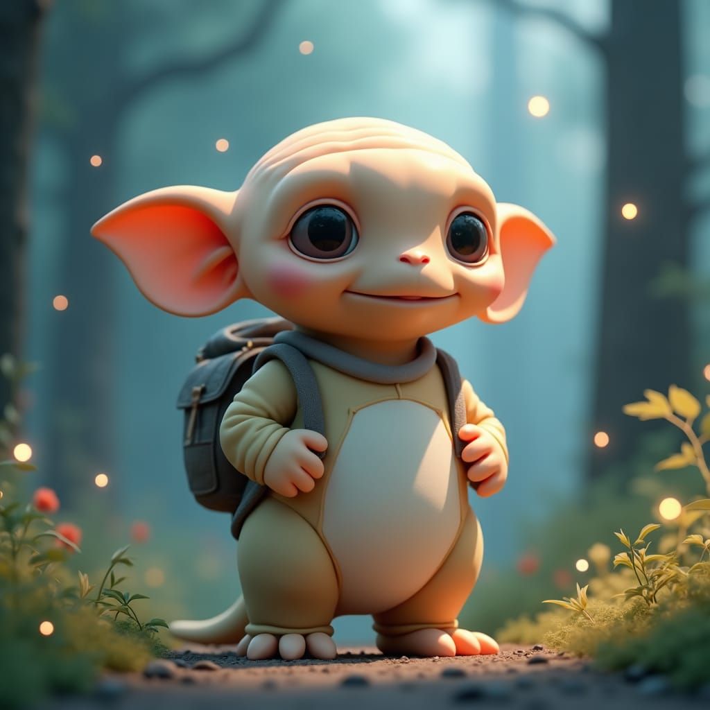 Pastel Alien in Misty Forest: Anime-Inspired 3D Art