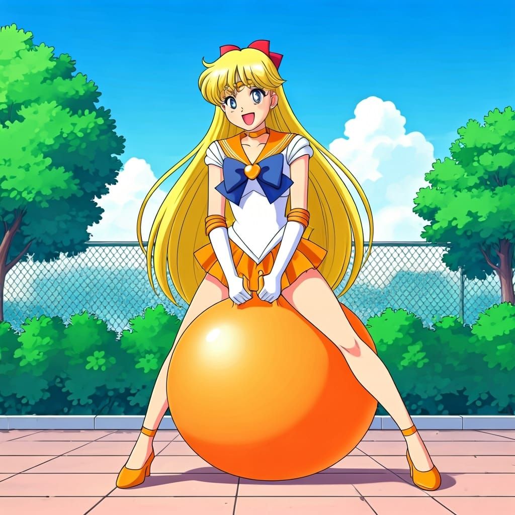 Sailor Venus Bouncing on Hopper Ball in 2D Style