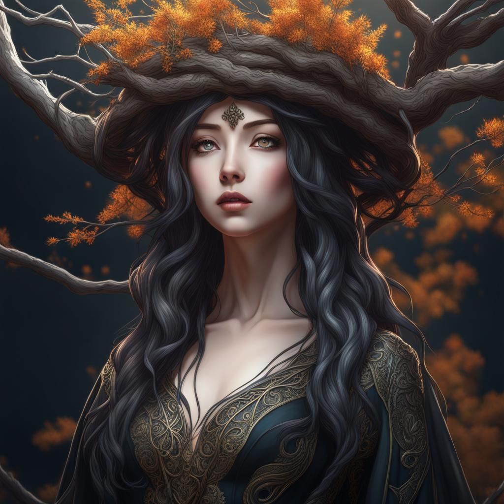 Anime Witch Nature Transformation: Hyperdetailed Digital Art