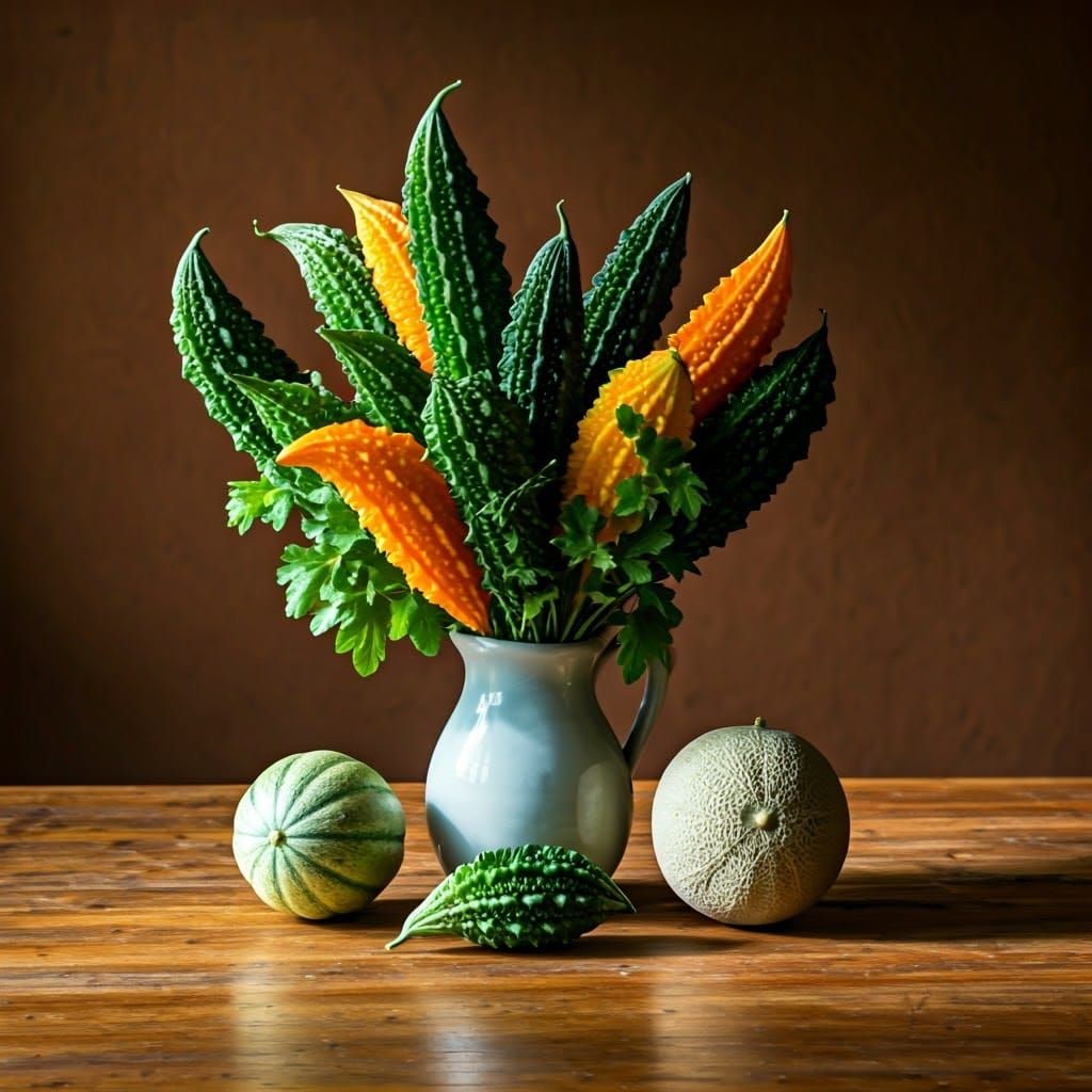 Gourd and Melon Bouquet in Dutch Still Life Style