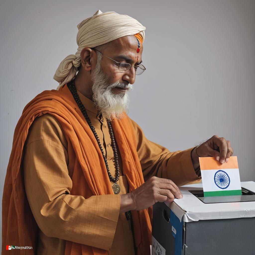 Monk Votes in Indian Election with Flag Ballot