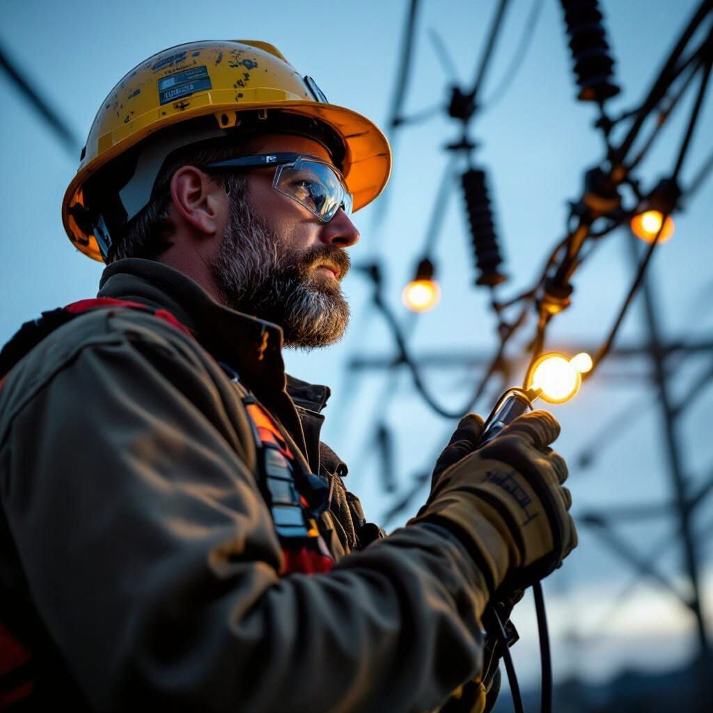 Lineman Inspects High-Voltage Lines On Foot