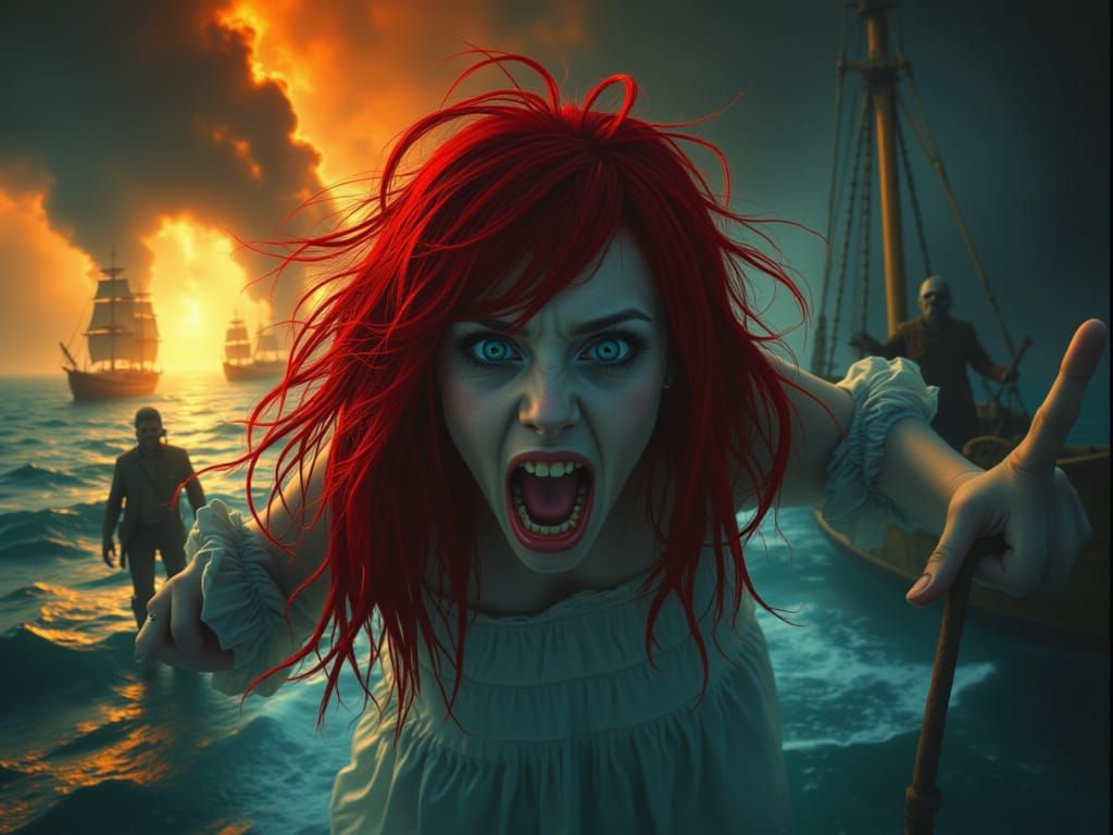 Siren Attacks Pirate Ship in Analog Horror Style