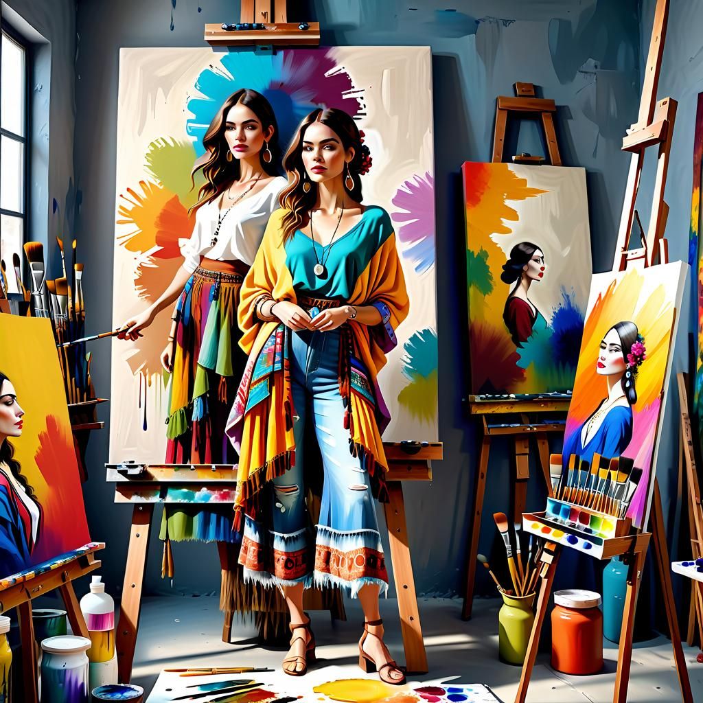 Bohemian Artist in Her Studio, 3D Render