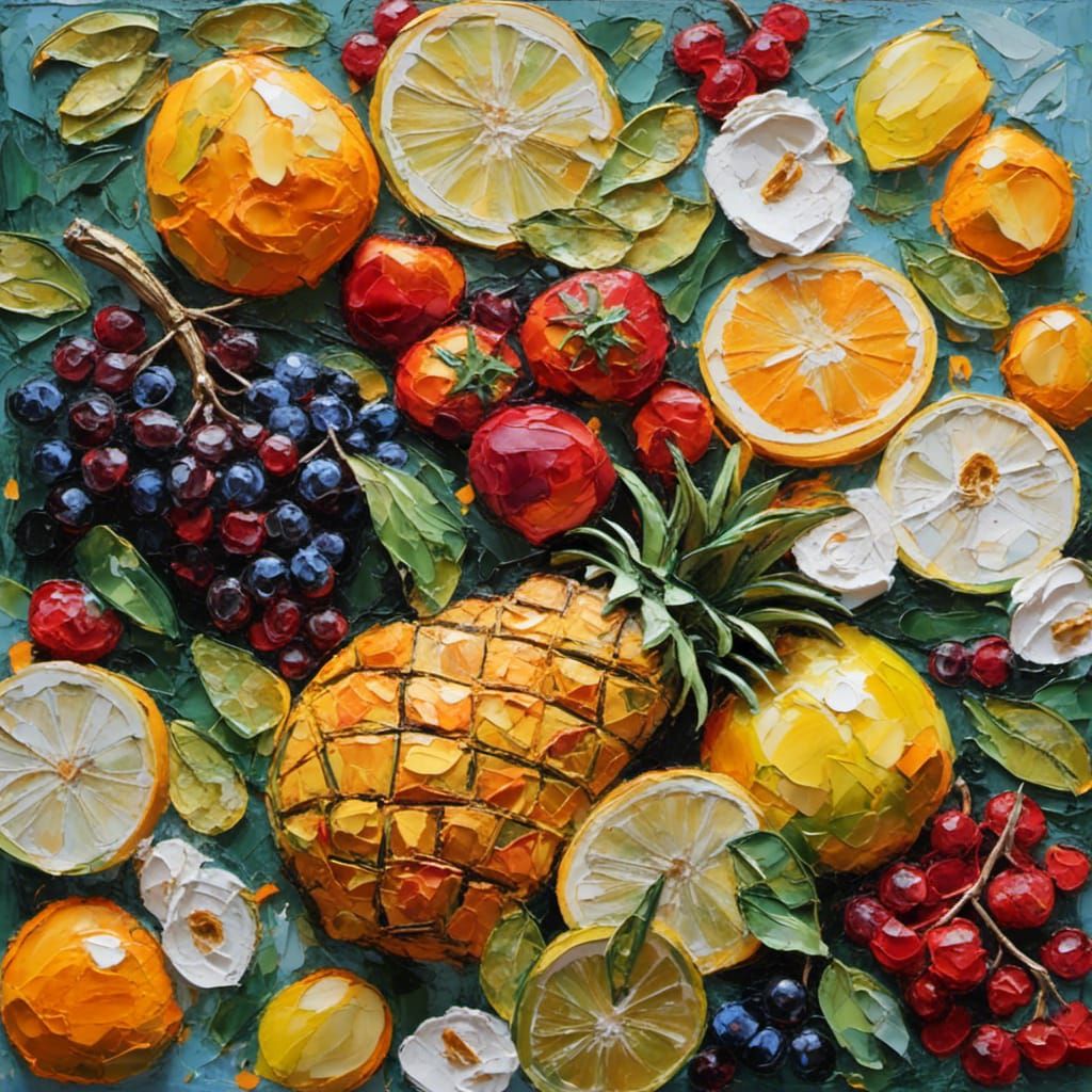 Hyper-Realistic Impasto Still Life with Gold Outlines