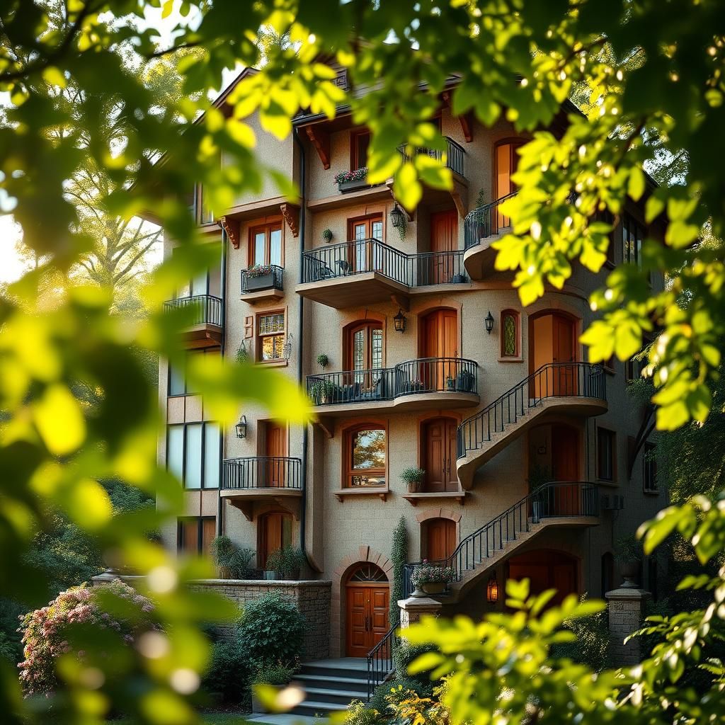 Intricate Multilevel House with Lush Greenery