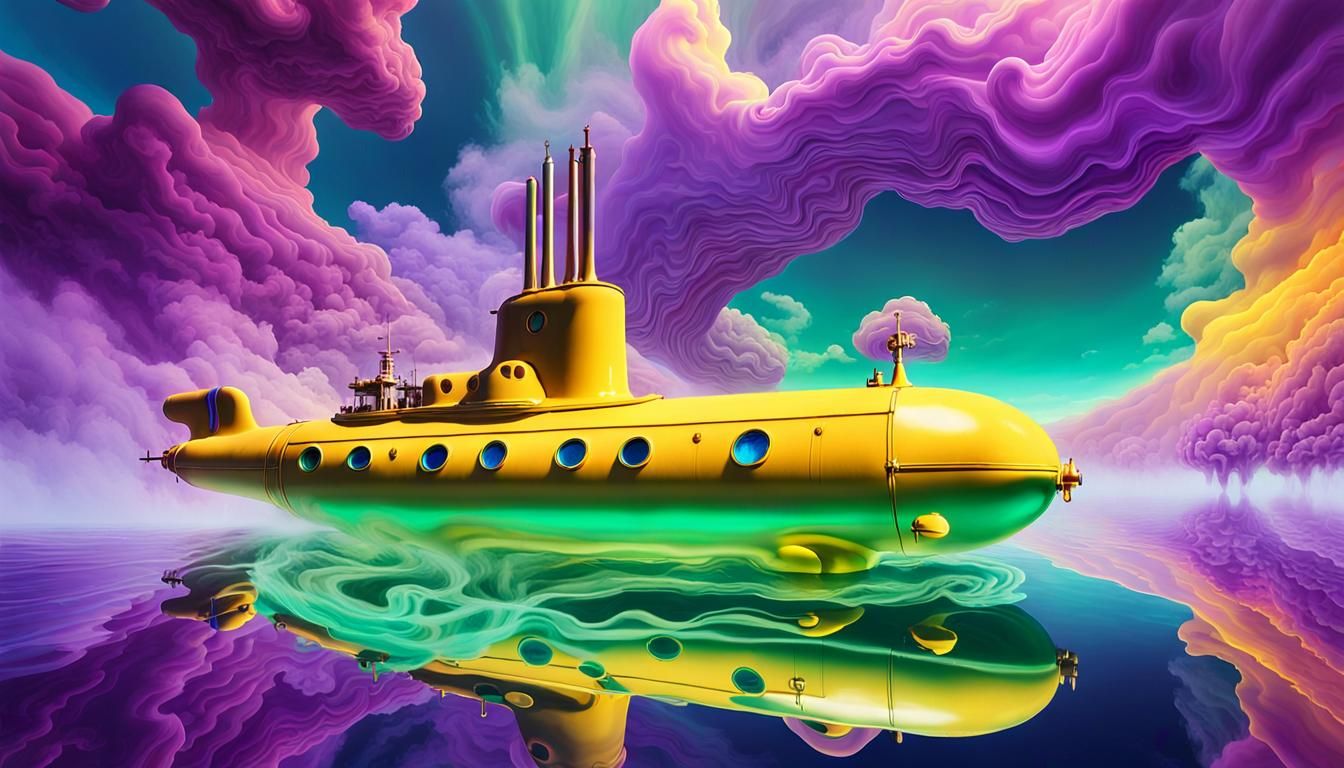 Surreal Yellow Submarine Dreamscape in Dali Style