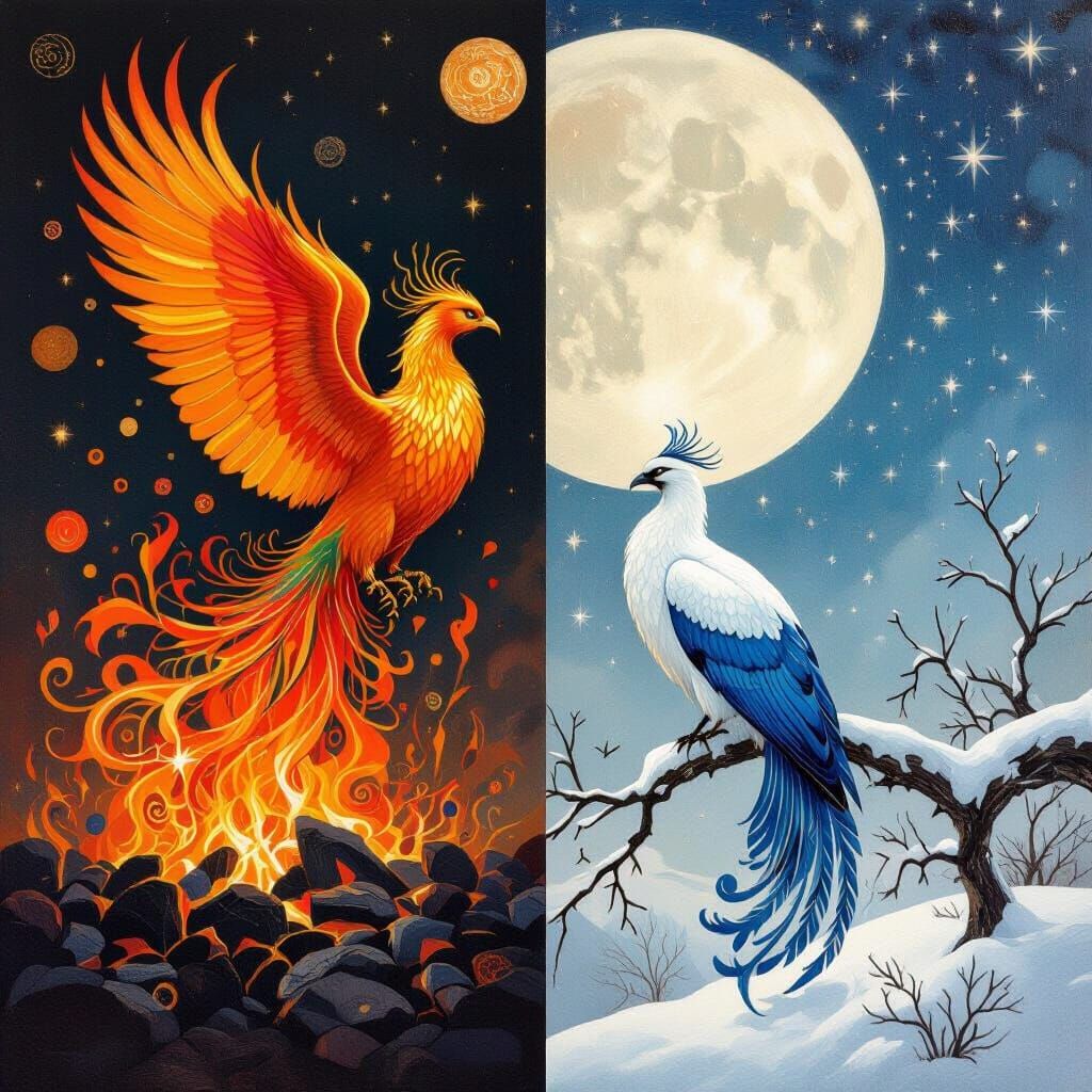 Fiery Phoenix Reborn in Art Nouveau Style