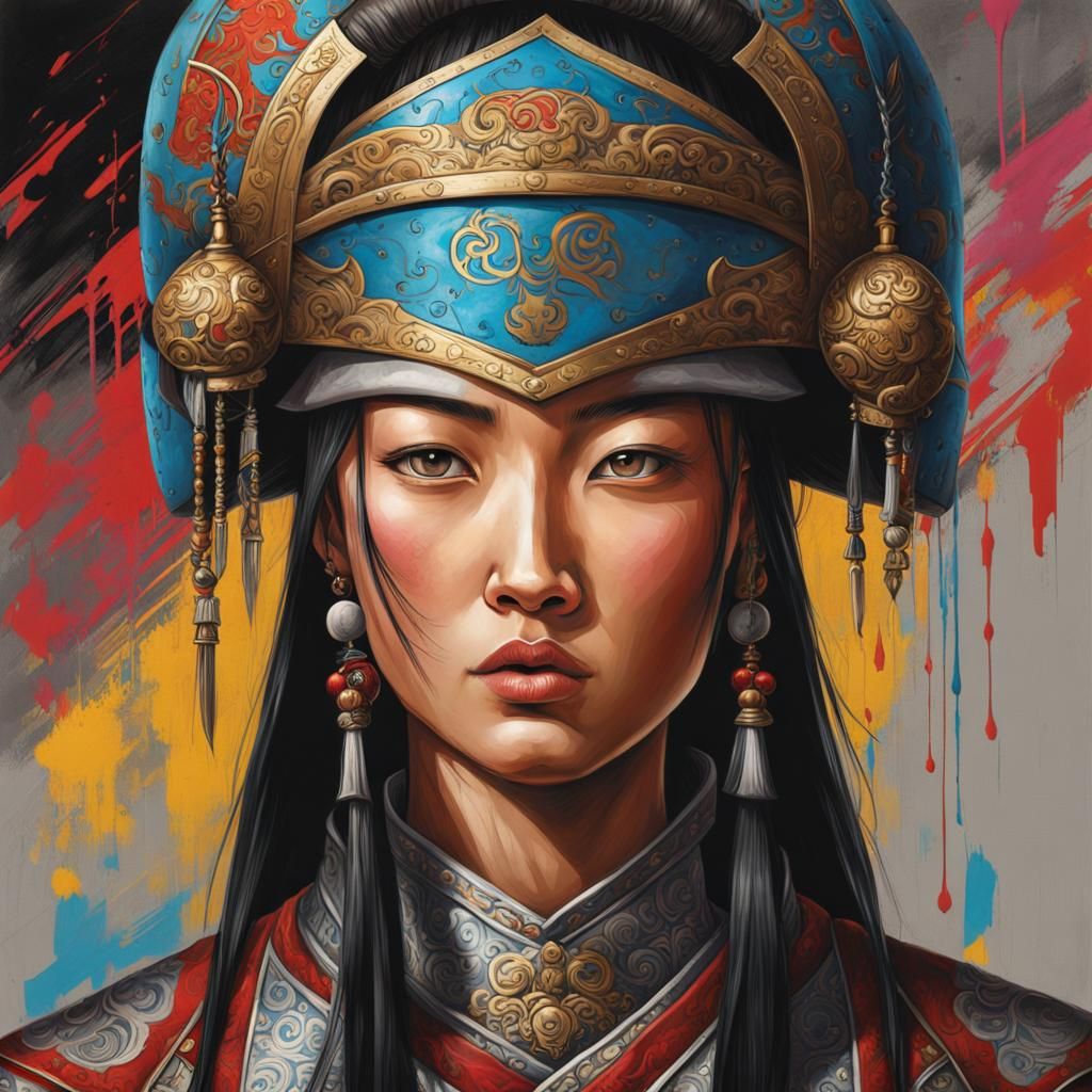 Mongolian Warrior in Graffiti Splash Art Style