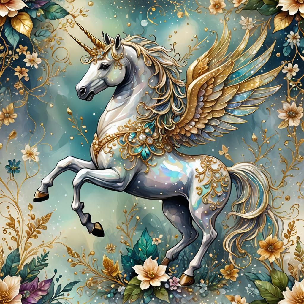 Whimsical Crystal Unicorn with Glittering Wings