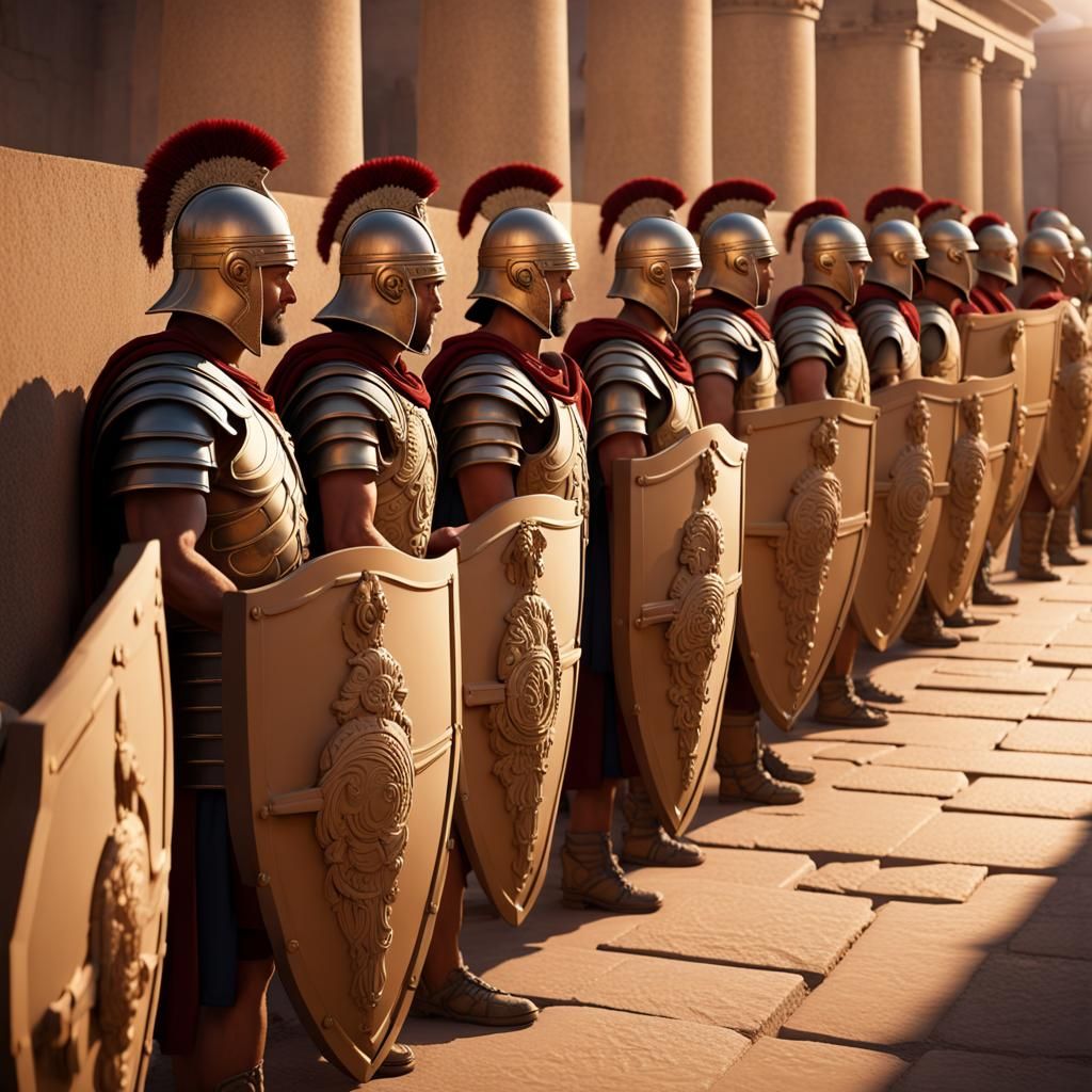 Roman Legionaries Shield Wall in Golden Light
