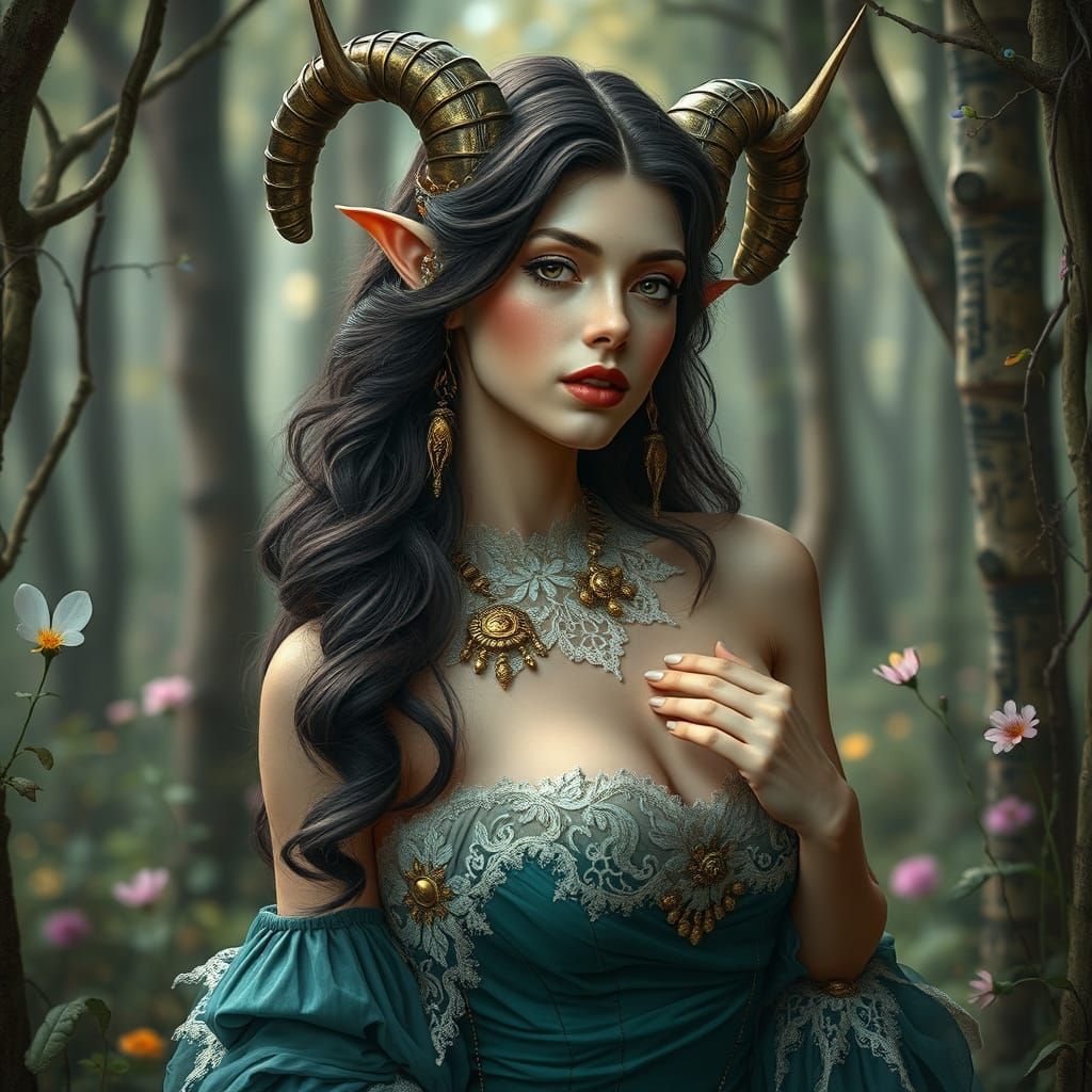 Elegant Brass Satyr in Whimsical Forest