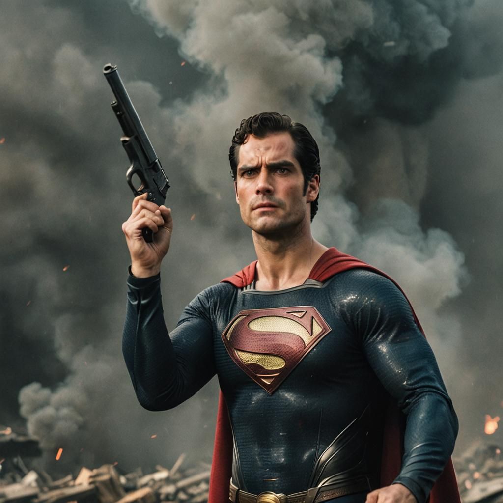 Superman with a Pistol: Dramatic Cinematic Portrait