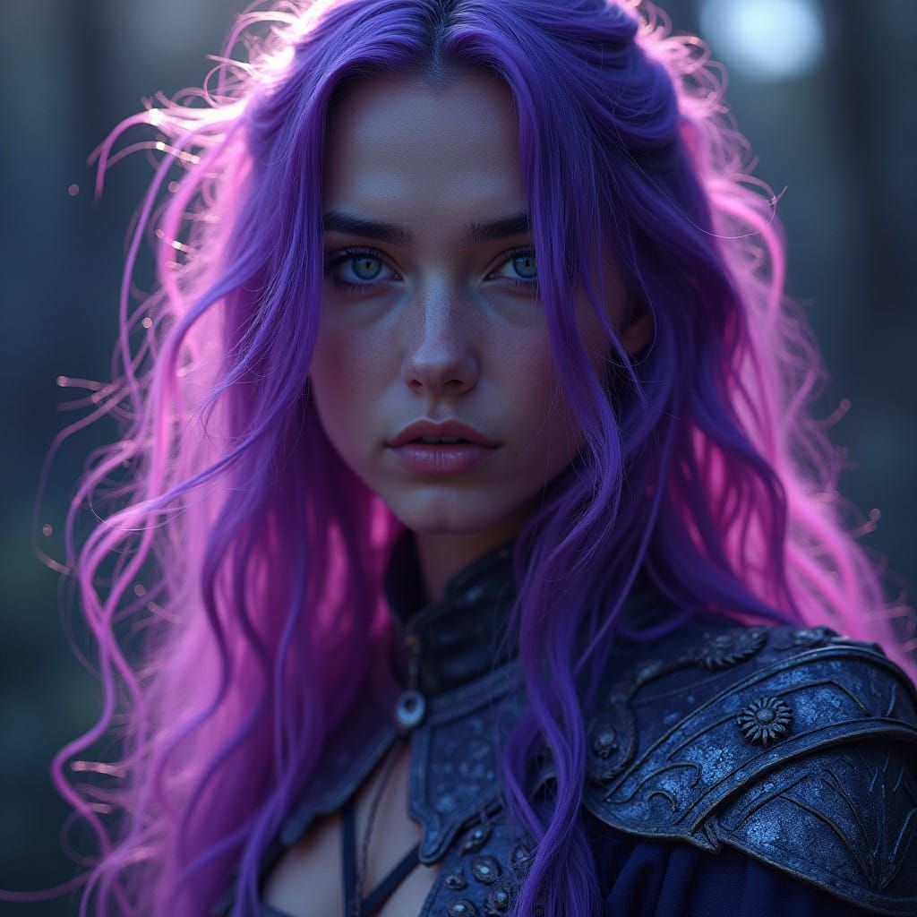 Ethereal Wolf Goddess in Vibrant Purple Aura