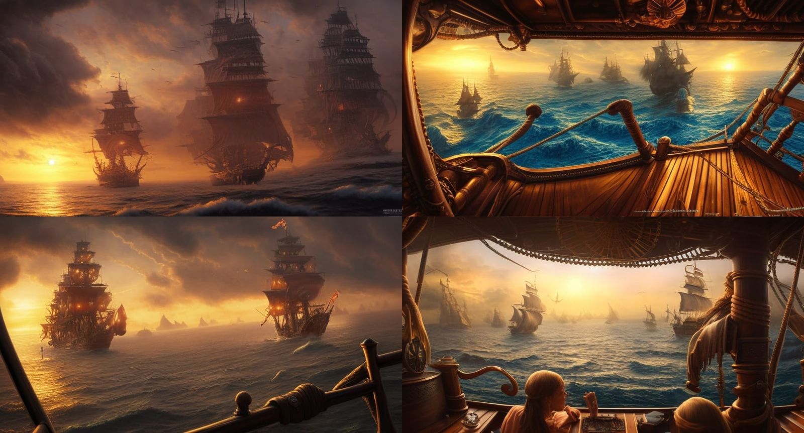 Pirate Ship Sunset: Hyper-Detailed Digital Illustration