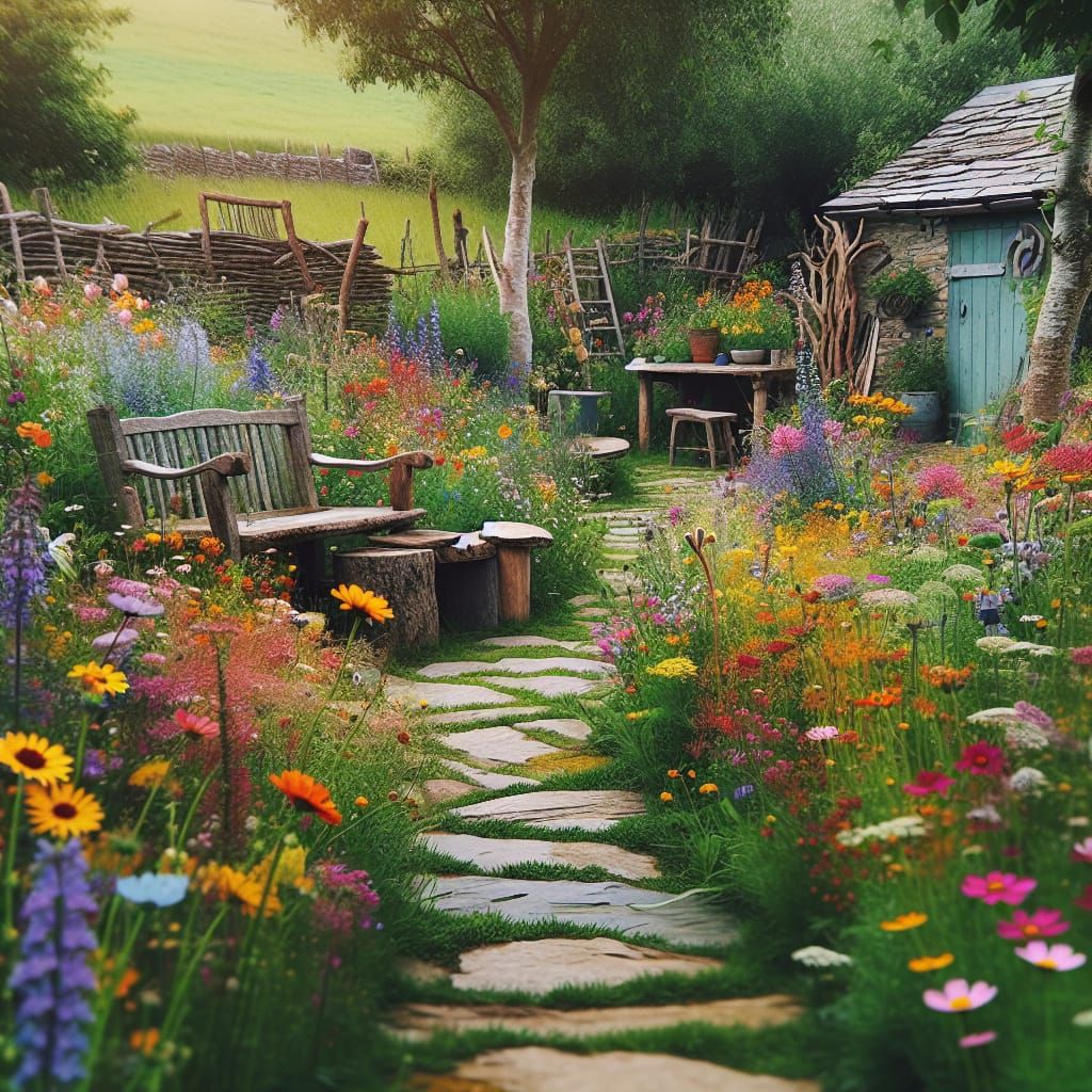 Vibrant Bohemian Garden Teeming with Wildflowers