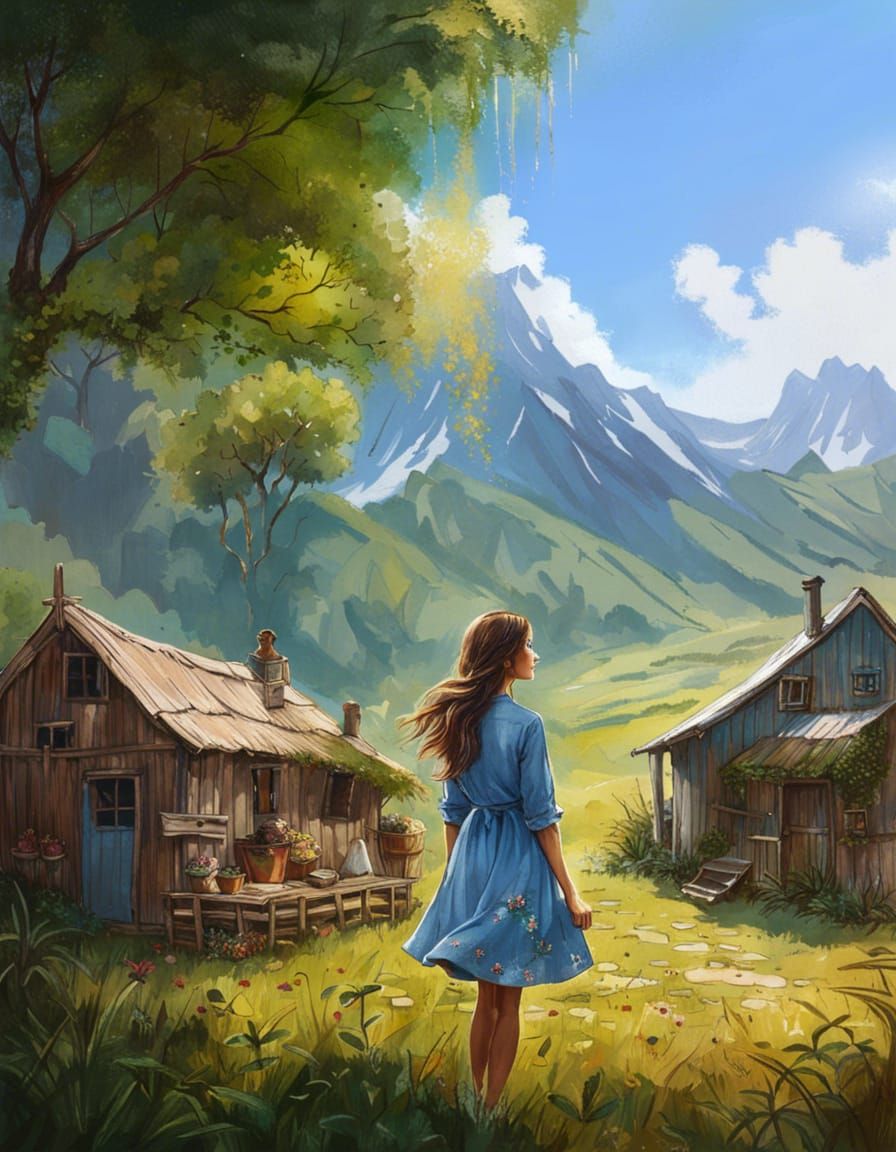 Charming Woman in Chambray Dress by Cottage