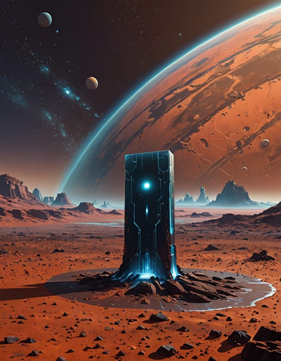 Mars Monolith Illuminated by Celestial Wonders